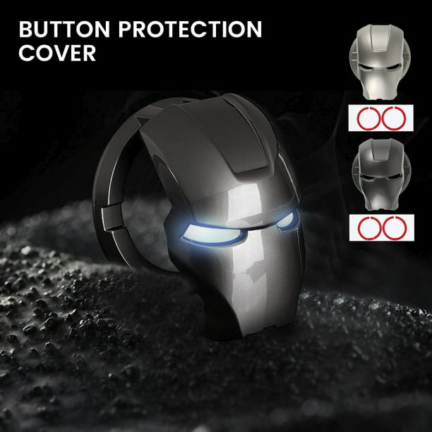 Auto Start Button Cover Engine Start Stop Button Switch Cover Push Start Button Ignition Protective Cover Iron Man 3D Anime Character Car Anti Scratch Protective Cover Titanium Black 